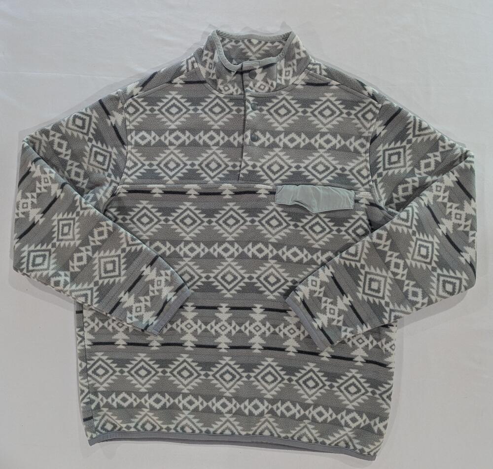 Southern Grit Sweatshirt Mens L Gray Fleece Tribal Aztec Mock Neck Pullover